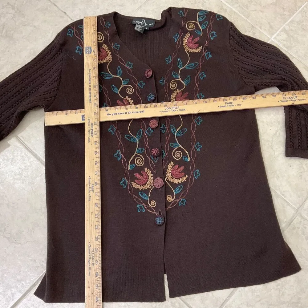 VTG Carole Little Women's size L Wool Blend Cardigan/Jacket Floral Embroidered